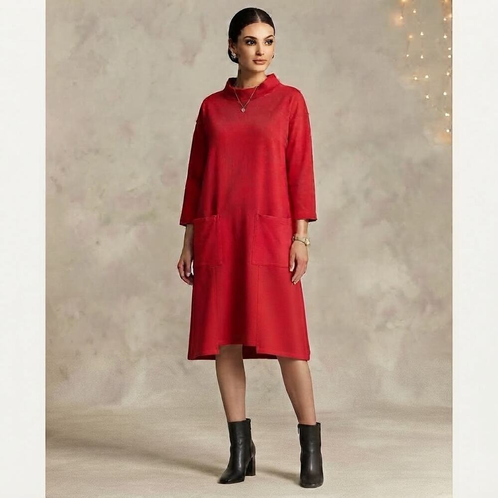 Minimalist Shift Dress L Holiday Red SCAPA Lauren Perre Canadian Designer Modern